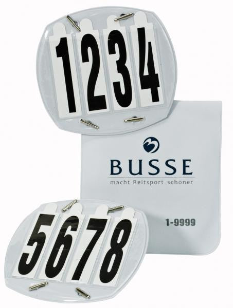 BUSSE Competition Numbers OVAL, bag, 4-digit Elastic strap / White - Eqclusive 