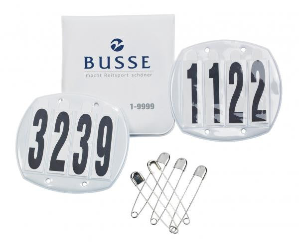 BUSSE Competition Numbers OVAL, Safety pins 3-digits / White - Eqclusive 